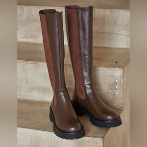 Looks Like Summer - Knee High Chelsea Boot - Brown Leather - EU 38 / US 7 - NWOT